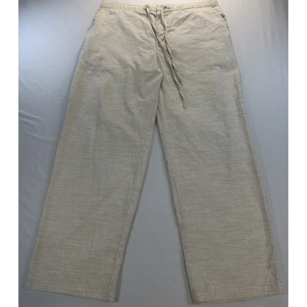 John Blair Drawstring Pants Men's L Beige Pull On Elastic Waist Casual Relaxed